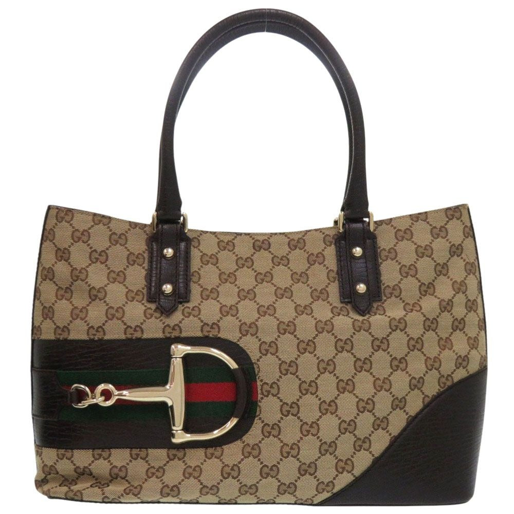 Gucci Horsebit Tote Sherry Line Gold GG Canvas Leather