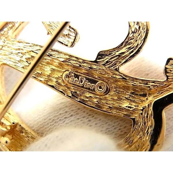 Dior Vintage Rhinestone Pin Brooch Pin Badge Gold — view 4