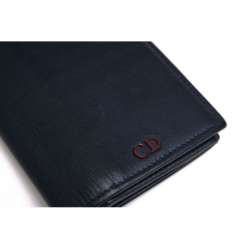 Dior Homme Long Wallet Men Leather Navy Blue CD Logo with Coin — view 5