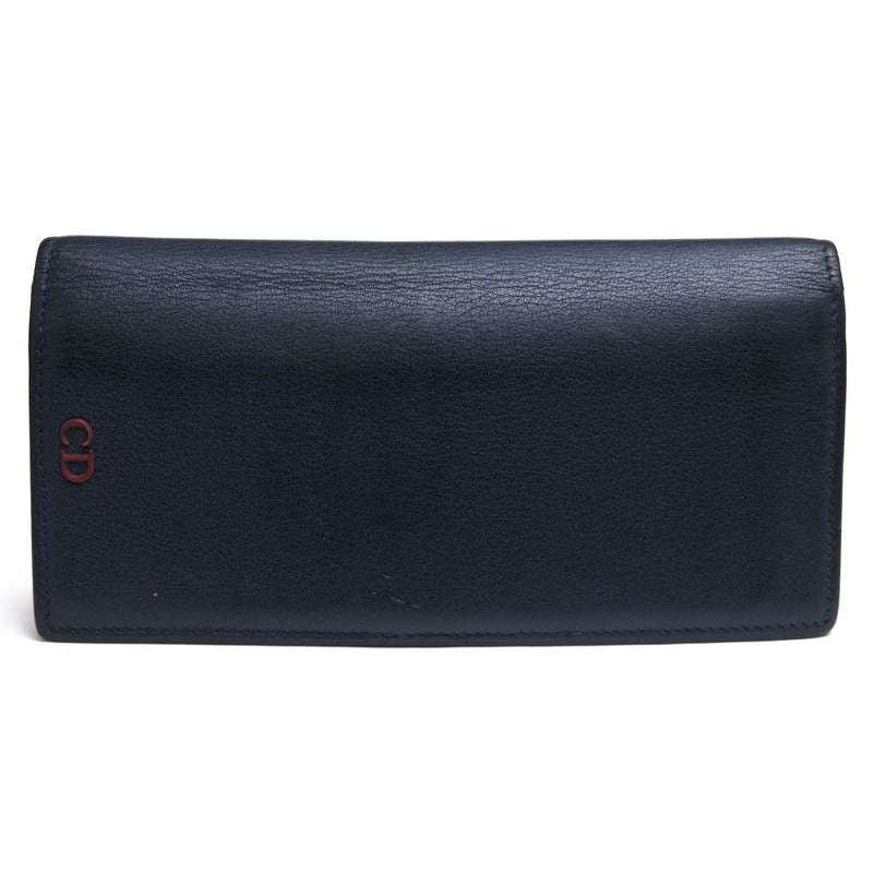 Dior Homme Long Wallet Men Leather Navy Blue CD Logo with Coin