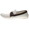 Louis Vuitton Monogram Logo Leather Loafers Driving Shoes White Brown