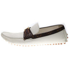 Louis Vuitton Monogram Logo Leather Loafers Driving Shoes White Brown