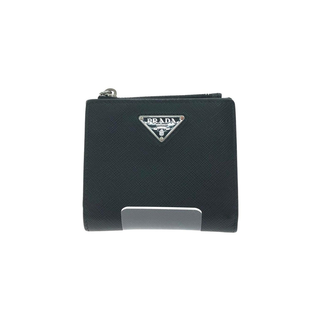 Prada Bifold Wallet Saffiano Triangle Compact Black
