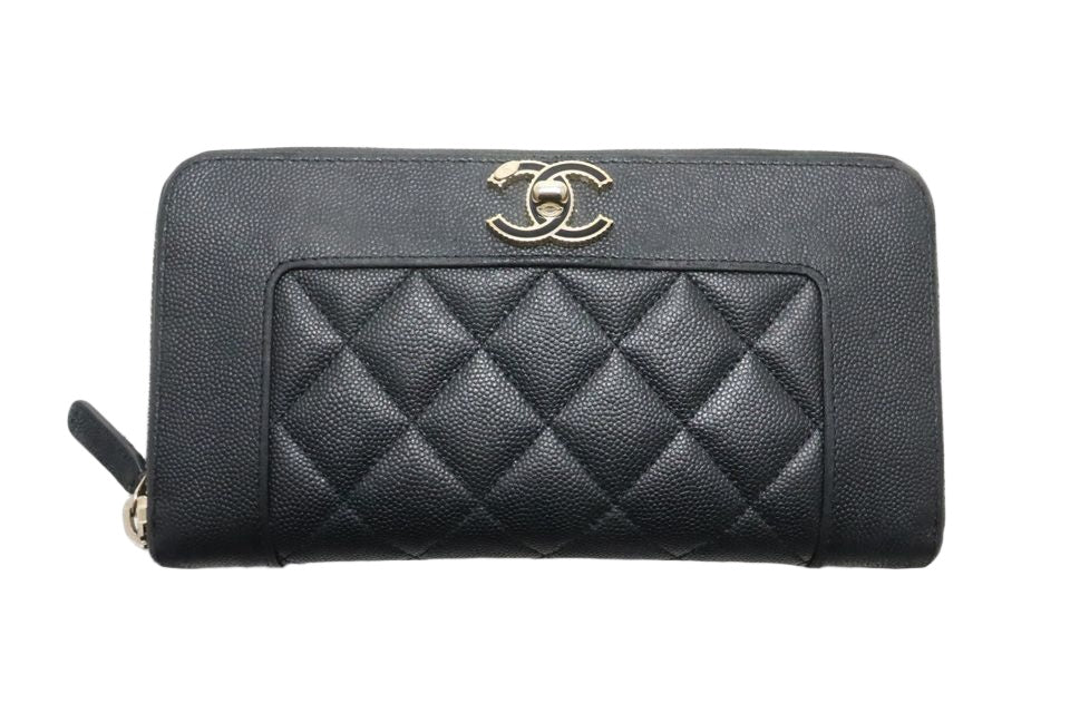 Chanel Quilted Boy Caviar Leather Zip Around Wallet