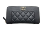 Chanel Quilted Boy Caviar Leather Zip Around Wallet