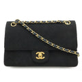 Chanel Quilted CC Logo Chain Shoulder Bag Cotton Jersey Leather Black Gold