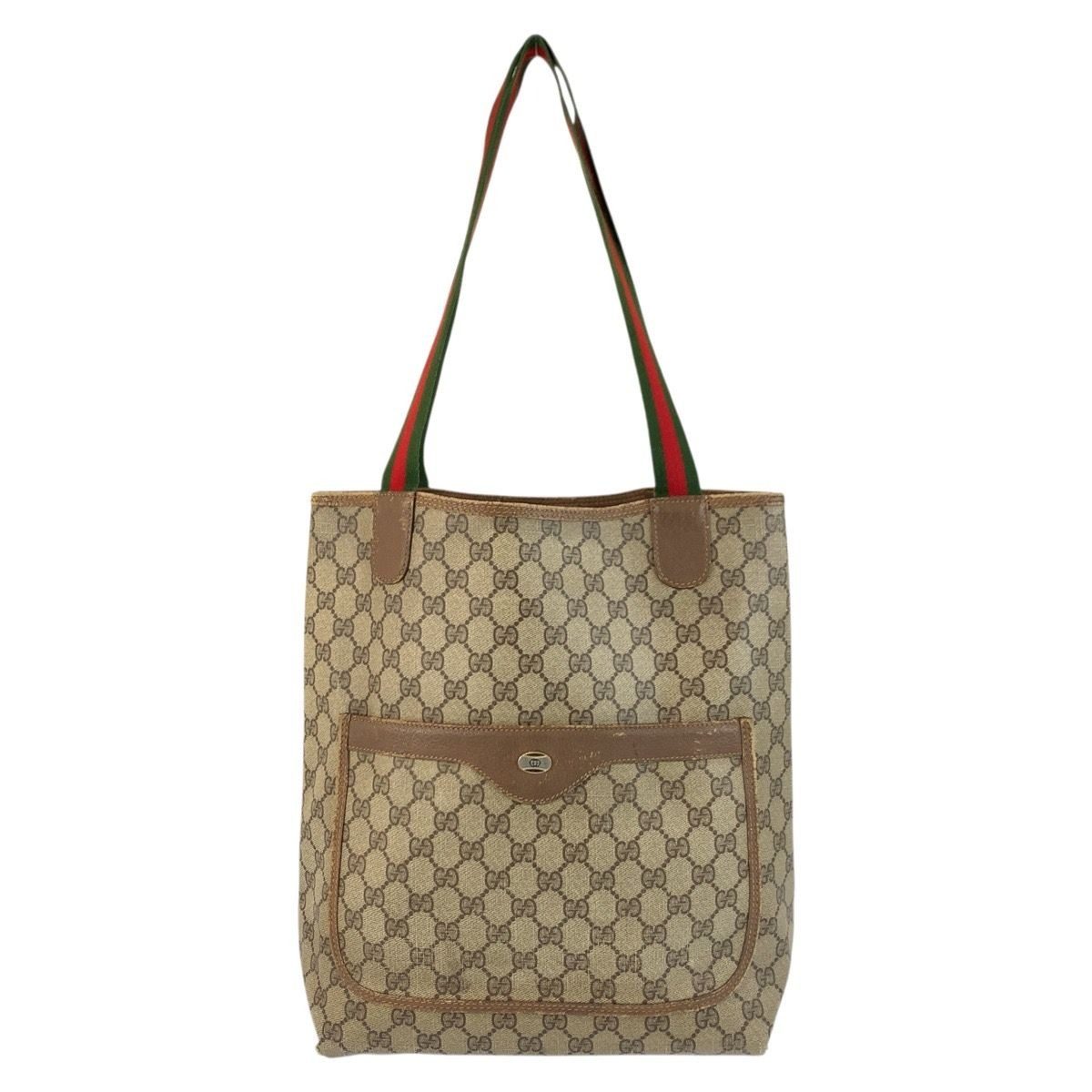 Gucci Vintage Sherry Line Beige GG Supreme Canvas Tote Shoulder Bag