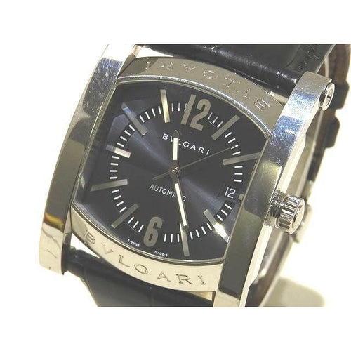 Bvlgari Ashoma Automatic Watch Date Silver Ss Black Dial Cles