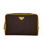 Prada Pouch Second Brown Orange Canvas Leather 113 Fastener