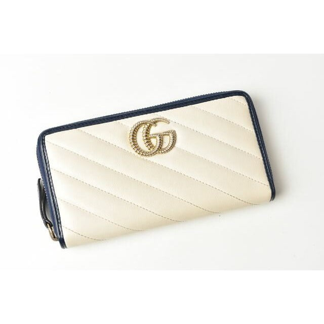 Gucci Wallet Long GG Marmont Quilted Leather White Navy — view 2