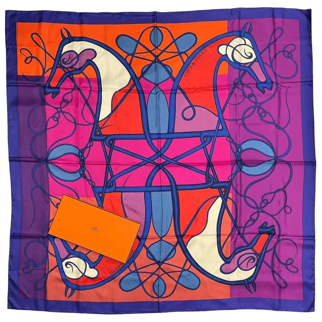 Hermes Carre 140 Scarf Silk Large Coup de Fouet Whip Purple