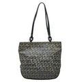 Fendi Zucchino Tote Shoulder Bag Navy Gray Canvas Leather