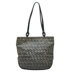 Fendi Zucchino Tote Shoulder Bag Navy Gray Canvas Leather