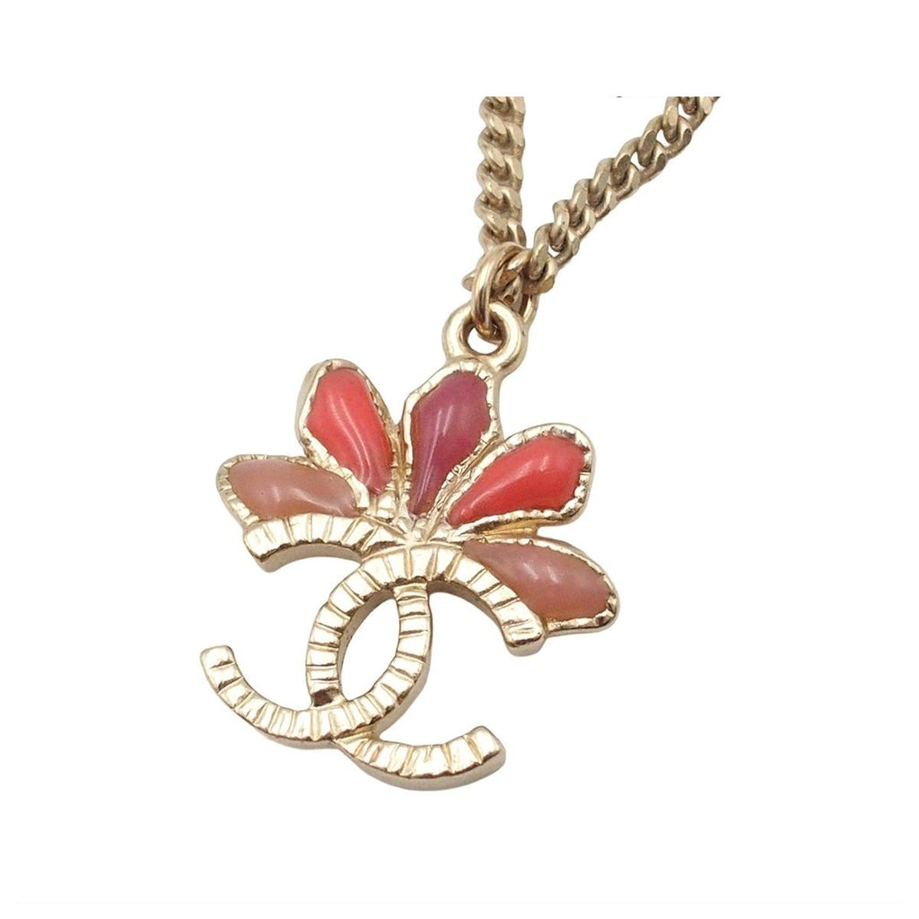 Chanel Necklace Gold Metal CC Logo Flower Motif Costume 09c