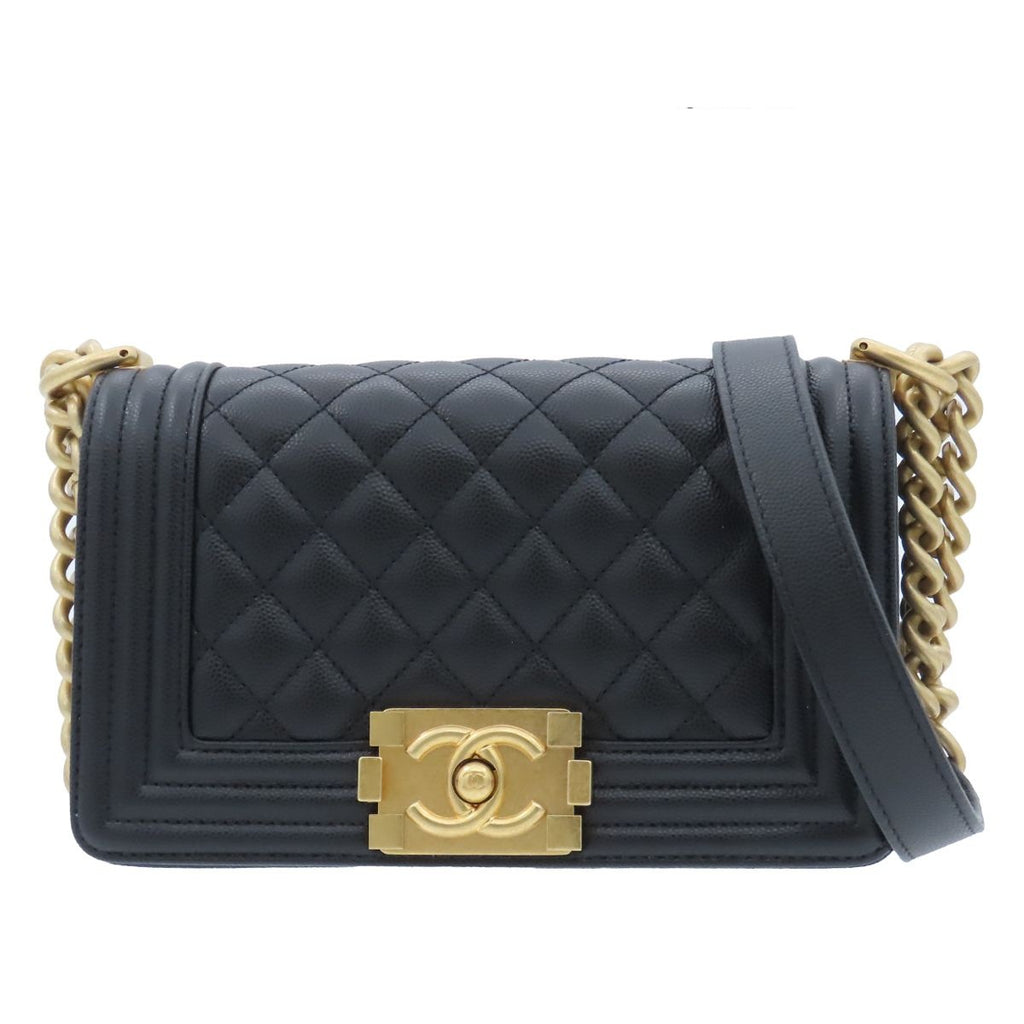 Chanel Boy Black Gold Caviar Leather 20 Small Chain Shoulder Bag