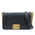 Chanel Boy Black Gold Caviar Leather 20 Small Chain Shoulder Bag