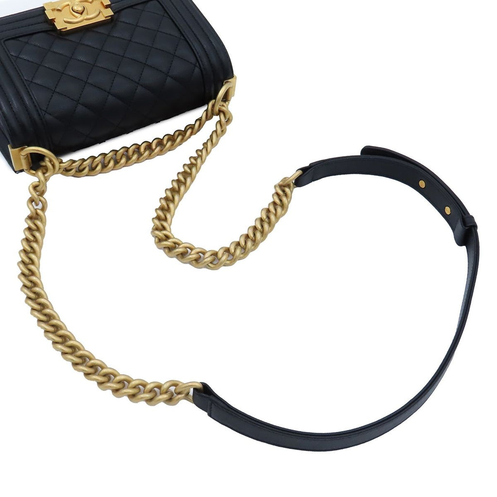 Chanel Boy Black Gold Caviar Leather 20 Small Chain Shoulder Bag — view 4