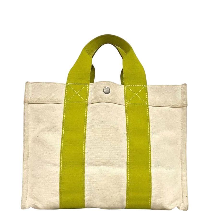 Hermes Tote Bora PM White Green Yellow Canvas