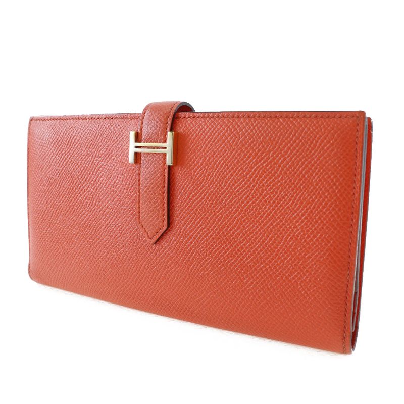 Hermes Bearn Souffle Vaux Epson Orange T Long Wallet — view 2