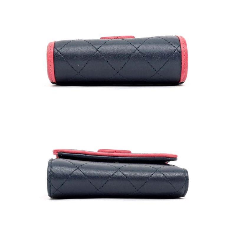 Chanel Trifold Wallet Quilted Bicolor Navy Pink Lambskin — view 4