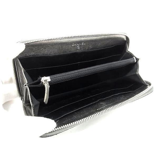 Chanel Wallet New Travel Line Gray Leather Coco Mark Silver Hardware — view 3