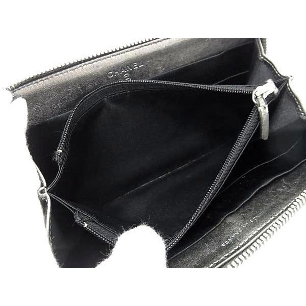 Chanel Wallet New Travel Line Gray Leather Coco Mark Silver Hardware — view 4