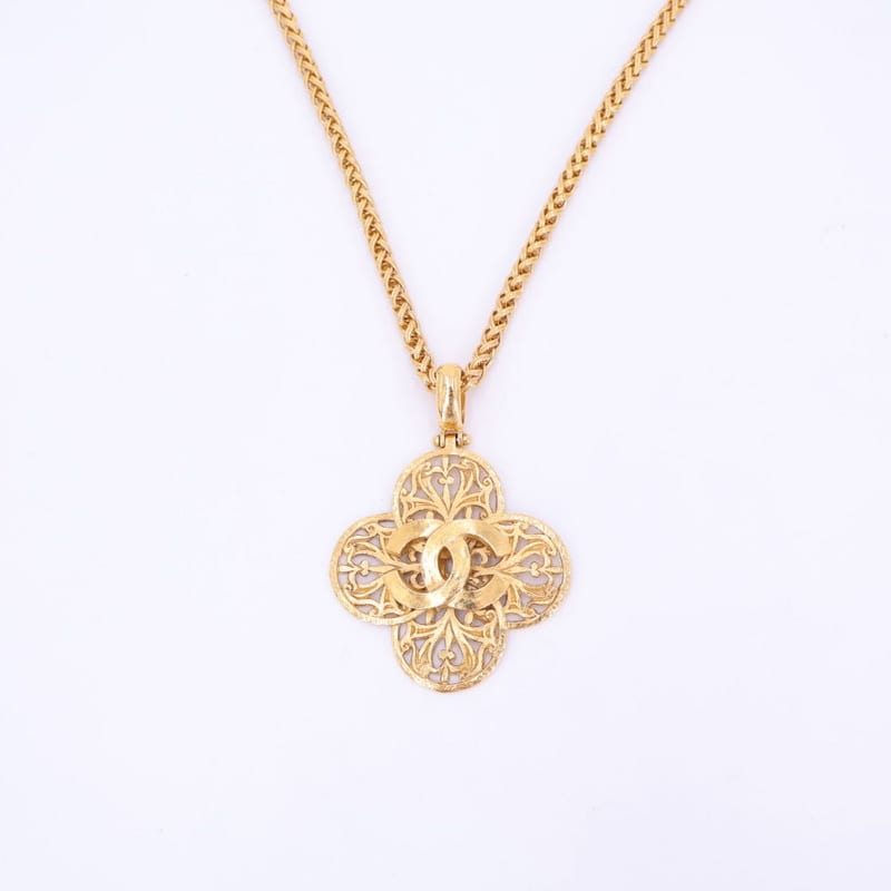 Chanel Chain Necklace Coco Mark Gold Accessory Vintage Flower Motif — view 7