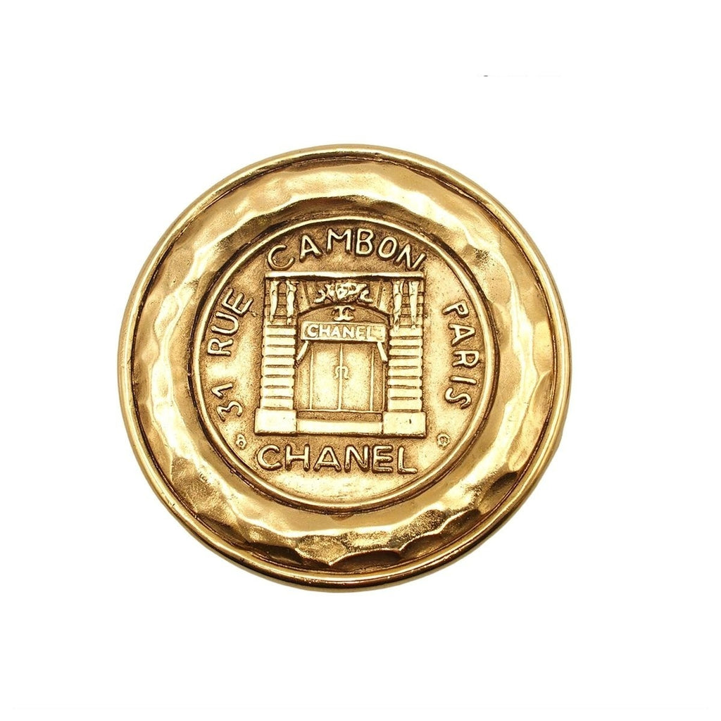 Chanel Brooch Gold Metal Round Vintage Costume