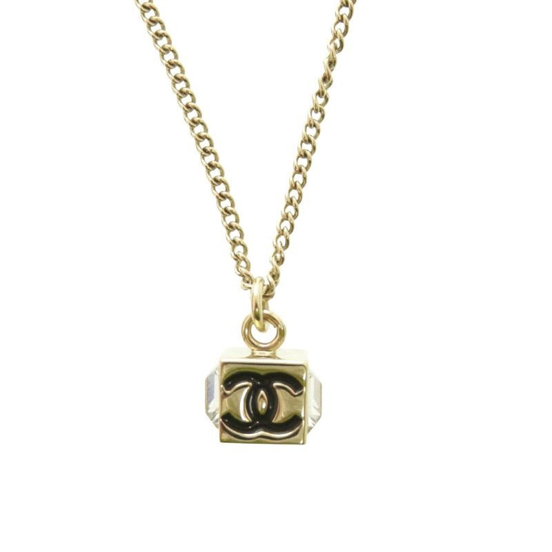 Chanel Coco Mark Cube CC Logo Abe819 Necklace Rhinestone GP Crystal B25 C Black — view 2