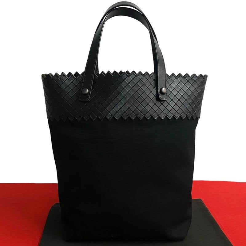 Bottega Veneta Intrecciato Leather Canvas Tote Bag Handbag — view 2