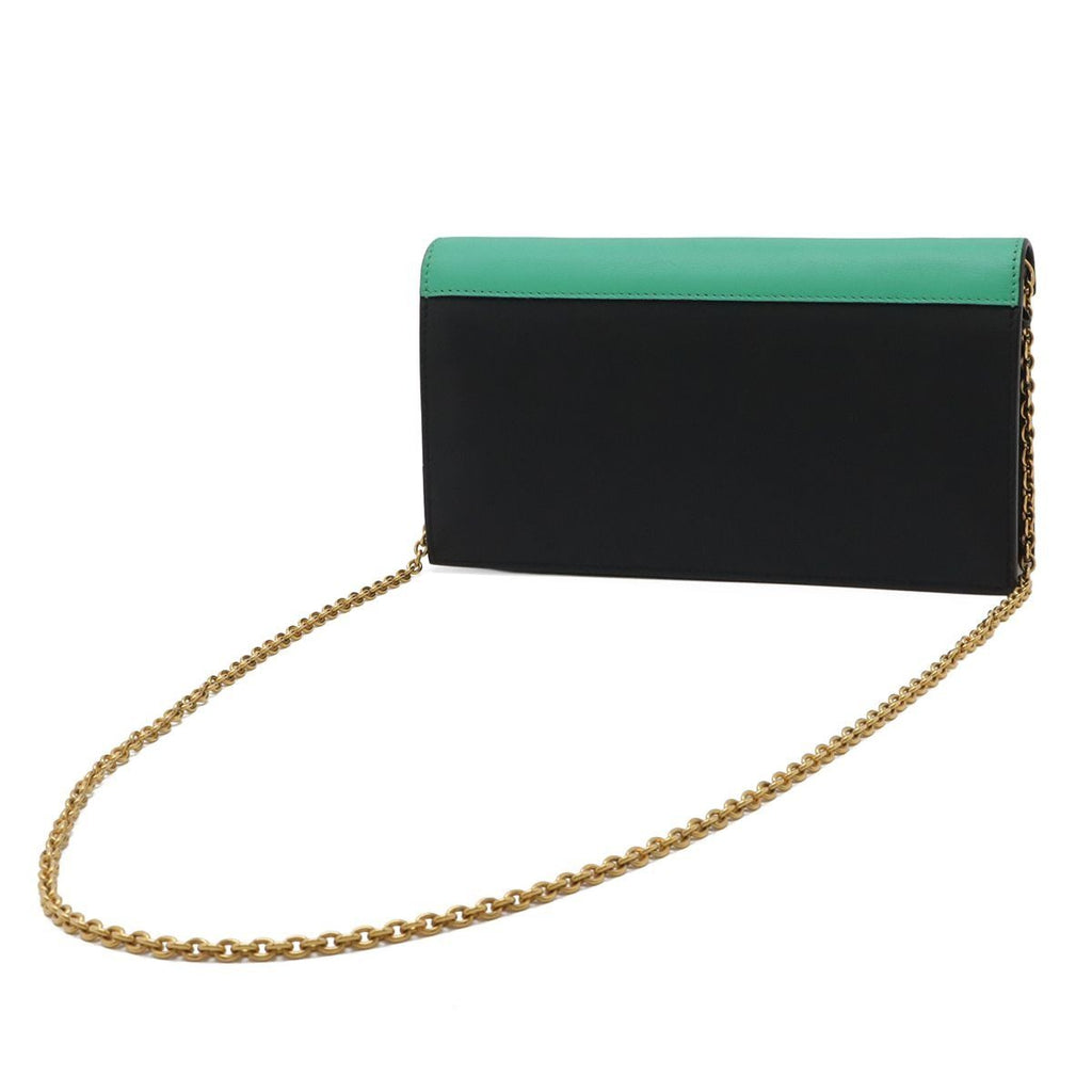 Celine Pocket Large Flap Chain Wallet Shoulder Bag 2-Way Clutch Leather Black — view 2