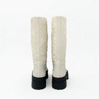 Hermes Fuji Boots Long Shoes Leather Ivory Exlibris Quilting — view 5