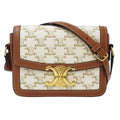 Celine Shoulder Bag Teen Triomphe Canvas White Brown Mini