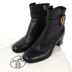 Hermes Jill 60 Glenan Buckle Side Zip Leather Heel Short Boots Black 36.5 — view 2