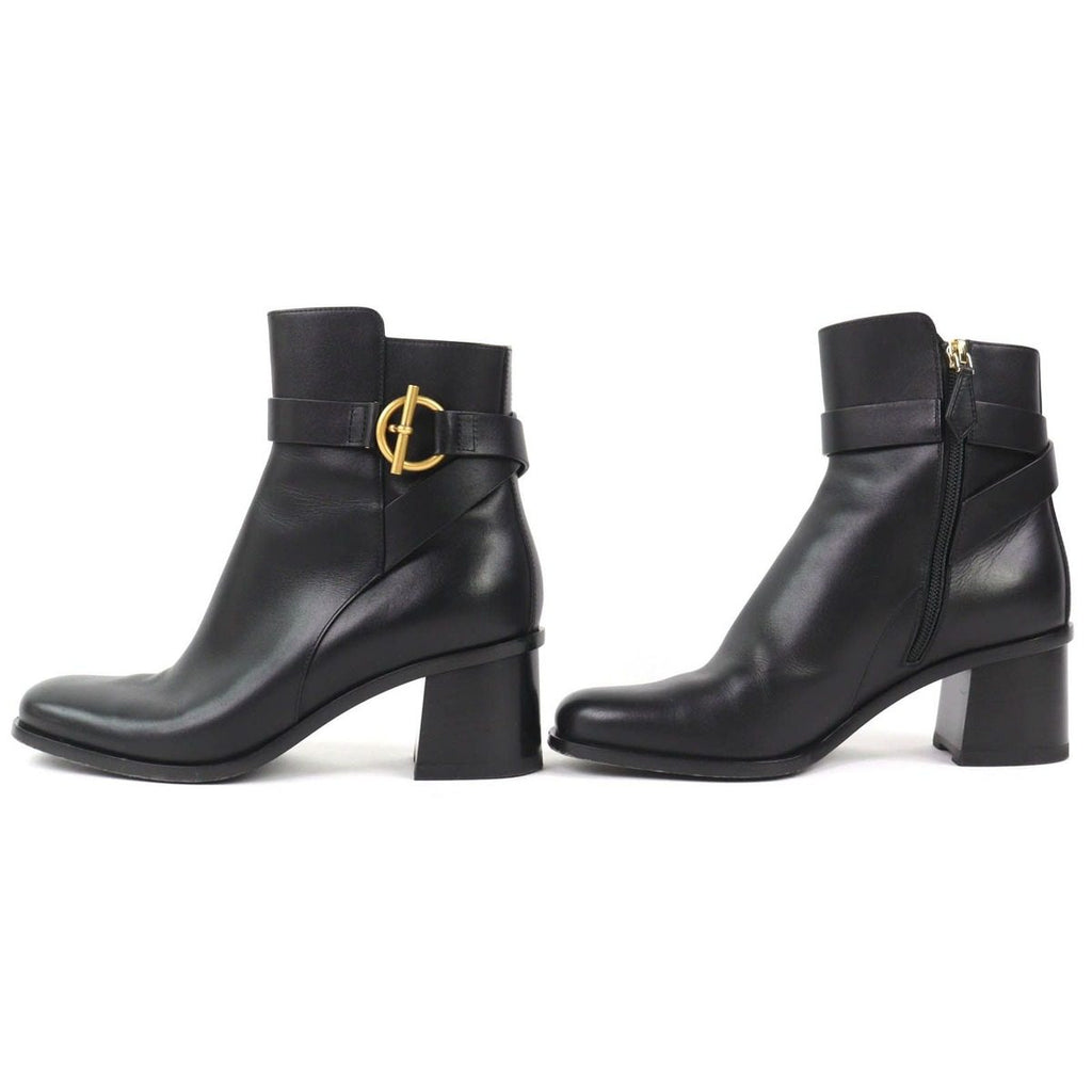 Hermes Jill 60 Glenan Buckle Side Zip Leather Heel Short Boots Black 36.5 — view 3
