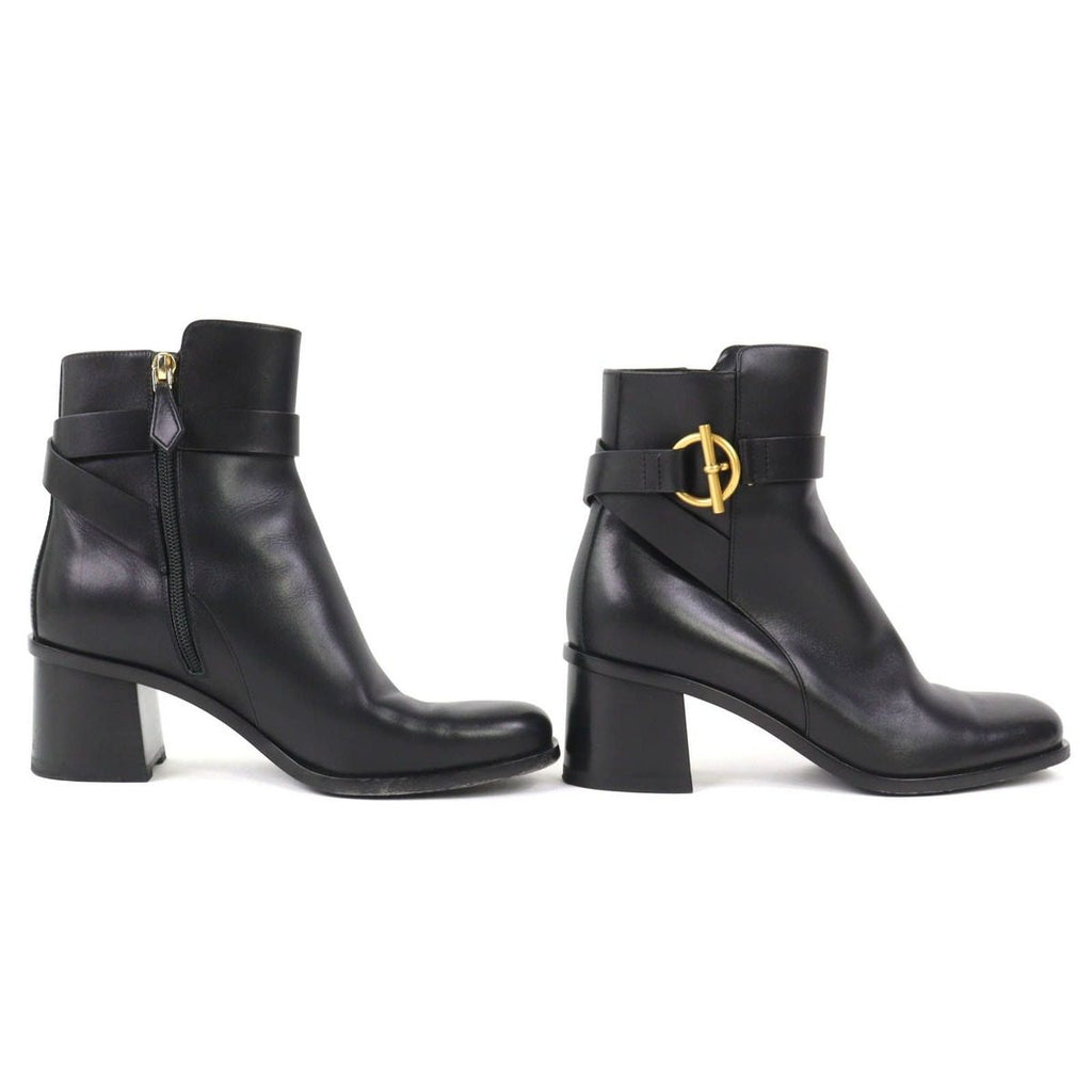 Hermes Jill 60 Glenan Buckle Side Zip Leather Heel Short Boots Black 36.5 — view 4
