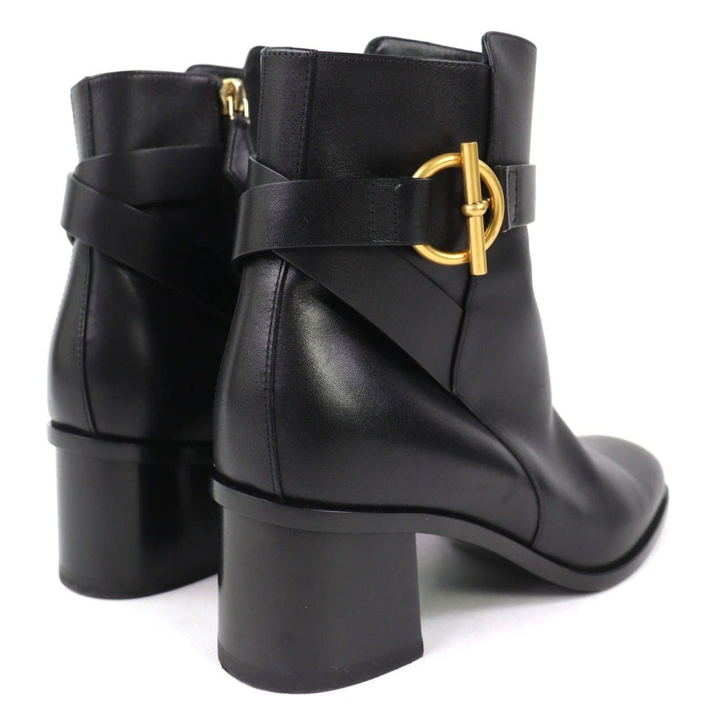 Hermes Jill 60 Glenan Buckle Side Zip Leather Heel Short Boots Black 36.5 — view 7