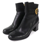 Hermes Jill 60 Glenan Buckle Side Zip Leather Heel Short Boots Black 36.5