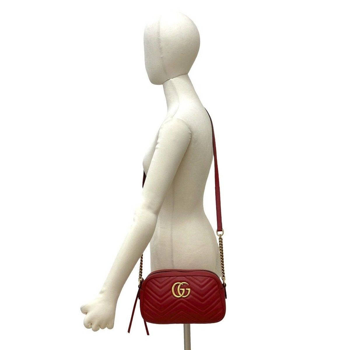 Gucci GG Marmont Quilted Leather Mini Chain Shoulder Bag Pochette Crossbody Red — view 2