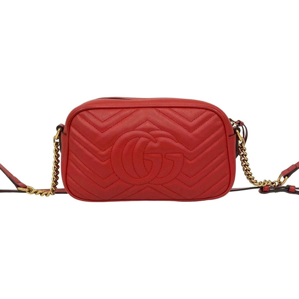 Gucci GG Marmont Quilted Leather Mini Chain Shoulder Bag Pochette Crossbody Red — view 3