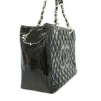 Chanel Chain Tote Quilted Patent Leather Black Silver — view 2