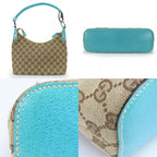 Gucci Shoulder Bag GG Canvas Leather Beige Blue Silver Hardware — view 3