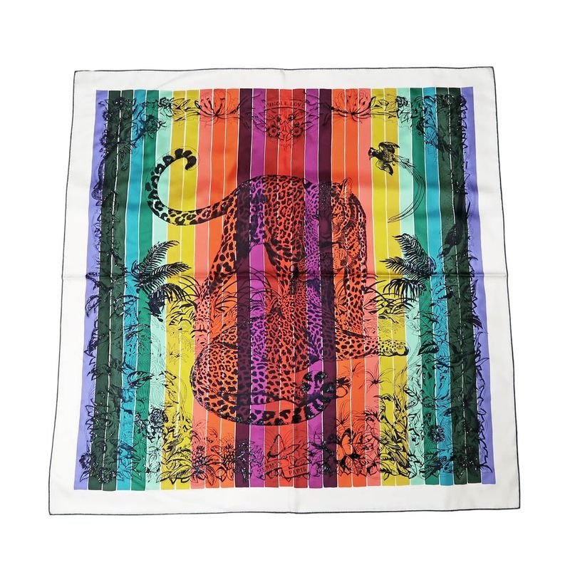 Hermes Carre 90 Scarf Jungle Love Rainbow 100% Silk Multicolor Bead