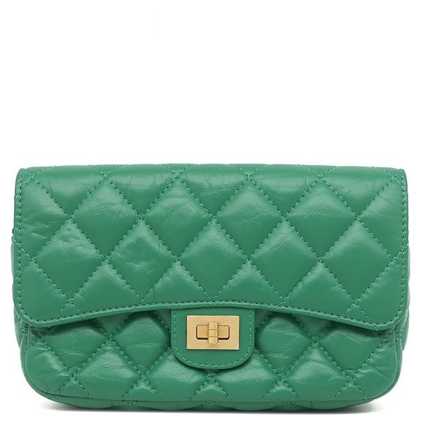 Chanel Chain Wallet Quilted Mini Shoulder Bag Leather Green Matte Gold Sold