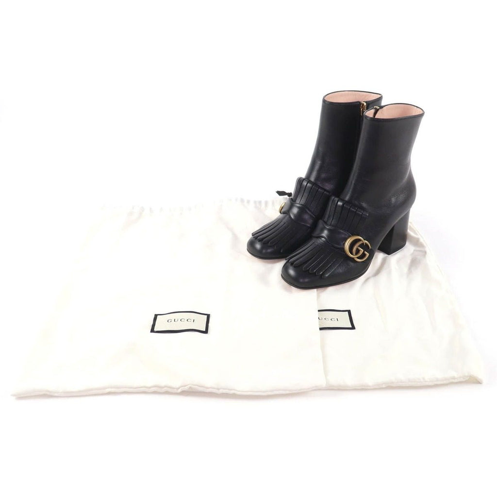Gucci GG Marmont Tassel Side Zip Leather Short Boots Black Gold 38 Handbag — view 2