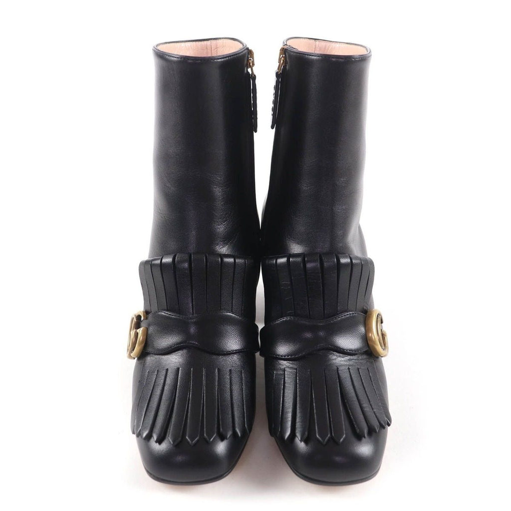 Gucci GG Marmont Tassel Side Zip Leather Short Boots Black Gold 38 Handbag — view 4