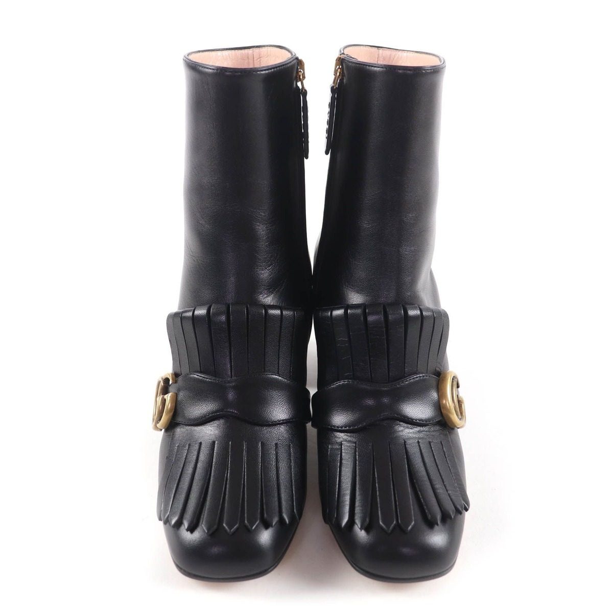 Gucci GG Marmont Tassel Side Zip Leather Short Boots Black Gold 38 Handbag — view 4