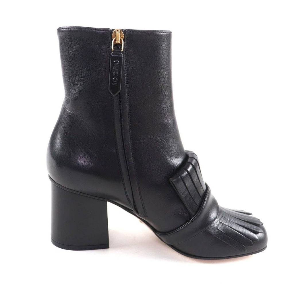 Gucci GG Marmont Tassel Side Zip Leather Short Boots Black Gold 38 Handbag — view 6