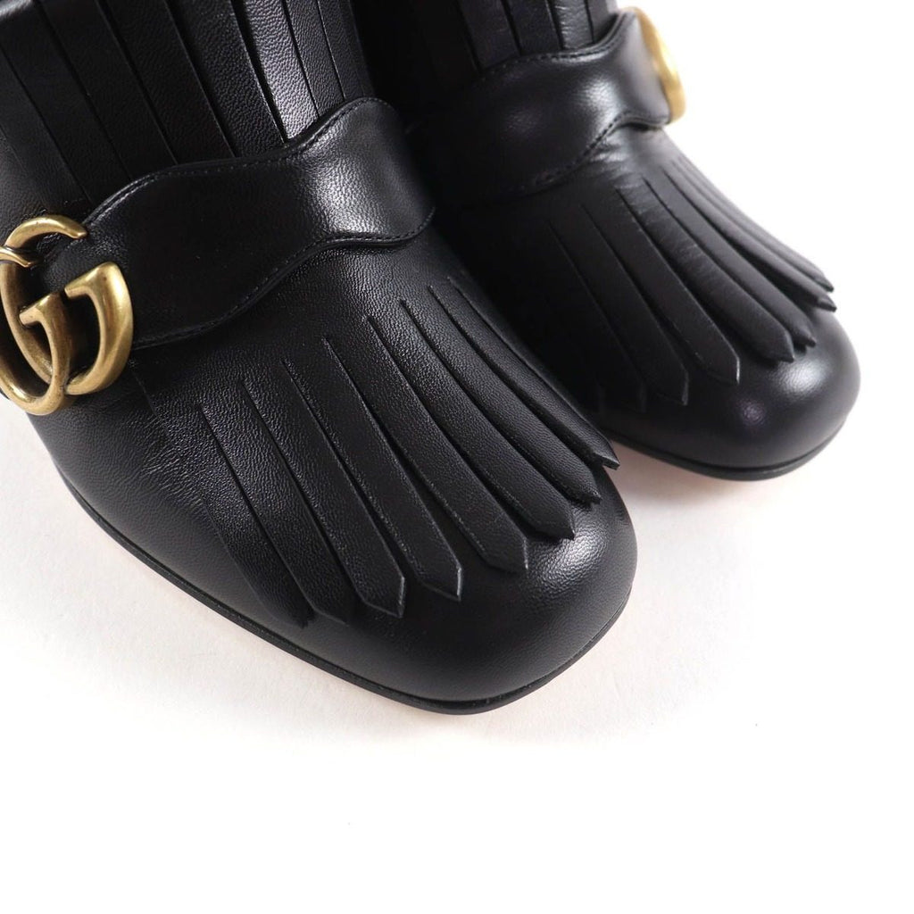 Gucci GG Marmont Tassel Side Zip Leather Short Boots Black Gold 38 Handbag — view 8