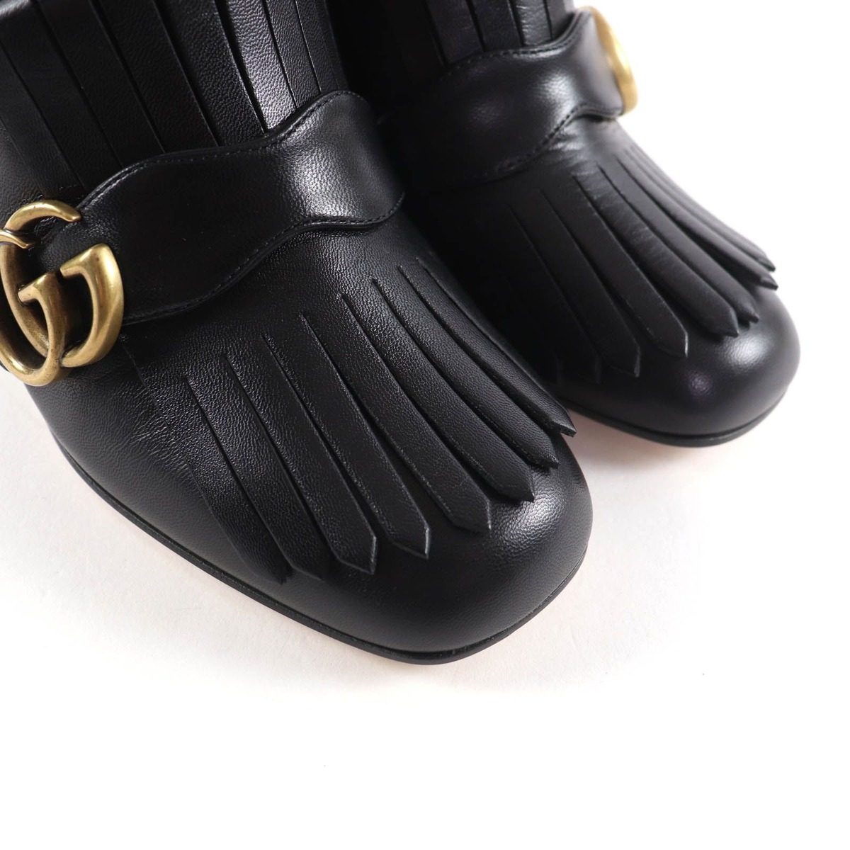 Gucci GG Marmont Tassel Side Zip Leather Short Boots Black Gold 38 Handbag — view 8